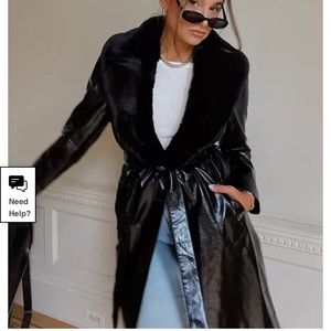 Black long coat with fur trim